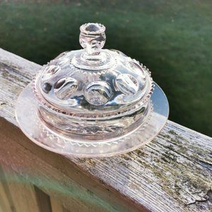 Vintage Coin Dot Cut Glass Lilac Colour Lidded Dish